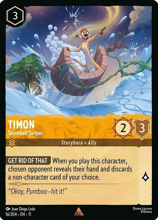 Timon - Snowball Swiper - 16/204 Rare Disney Lorcana card from Winterspell, Near Mint Normal