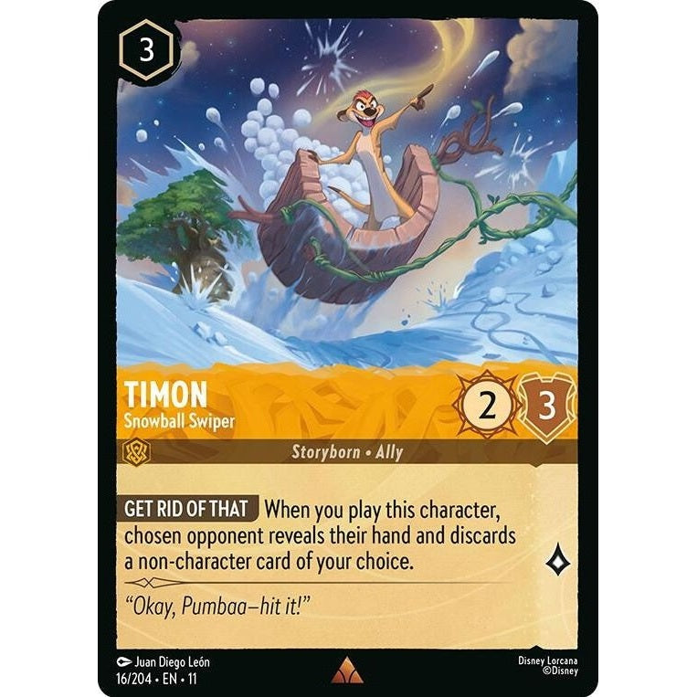 Timon - Snowball Swiper - 16/204 Rare Disney Lorcana card from Winterspell, Near Mint Normal