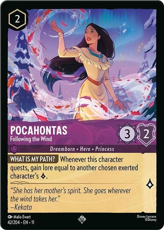 Pocahontas - Following the Wind - 42/204 Super Rare Disney Lorcana card from Winterspell, Near Mint Normal