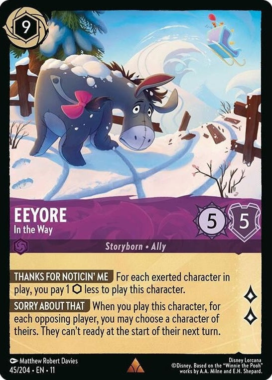 Eeyore - In the Way - 45/204 Rare Disney Lorcana card from Winterspell, Near Mint Normal