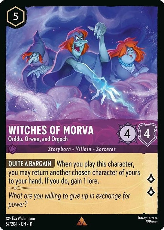 Witches of Morva - Orddu, Orwen, and Orgoch - 57/204 Rare Disney Lorcana card from Winterspell, Near Mint Normal