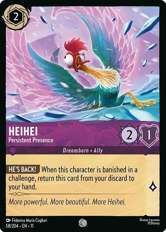 HeiHei - Persistent Presence - 58/204 Common Disney Lorcana card from Winterspell, Near Mint Normal