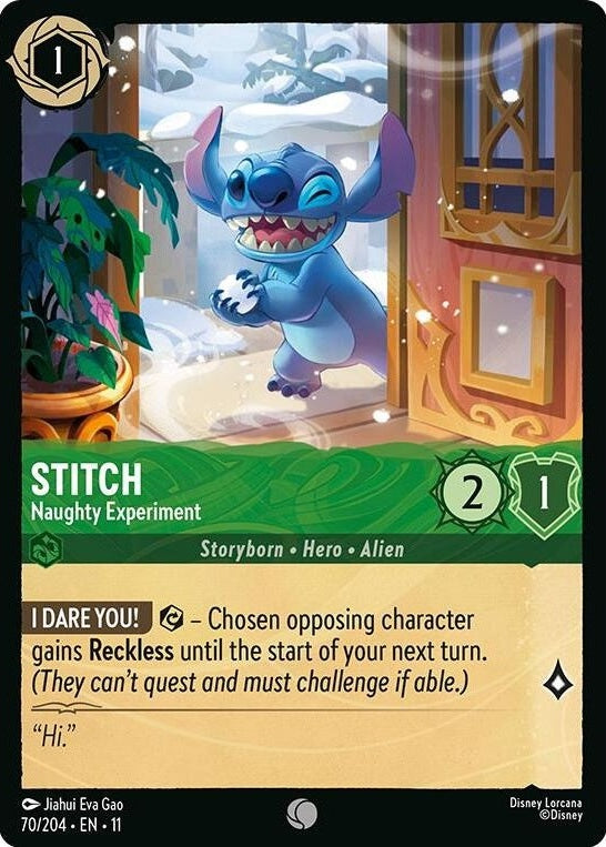 Stitch - Naughty Experiment - 70/204 Common Disney Lorcana card from Winterspell, Near Mint Normal