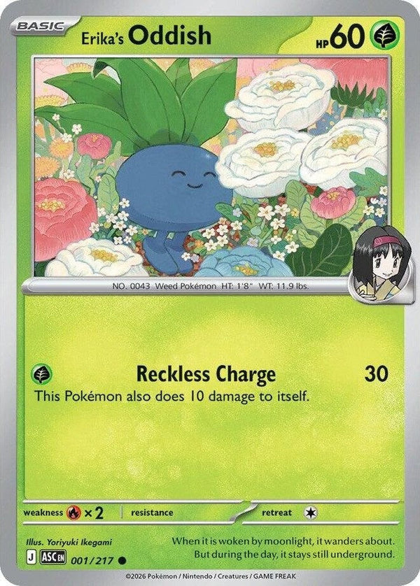Erika's Oddish - 001/217 Common Pokémon card from Ascended Heroes, Near Mint Normal
