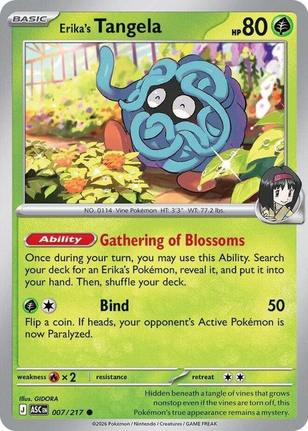 Erika's Tangela - 007/217 Common Pokémon card from Ascended Heroes, Near Mint Normal