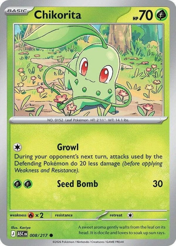Chikorita - 008/217 Common Pokémon card from Ascended Heroes, Near Mint Normal
