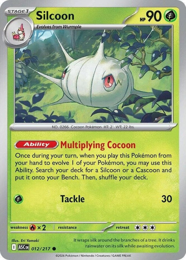 Silcoon - 012/217 Common Pokémon card from Ascended Heroes, Near Mint Normal