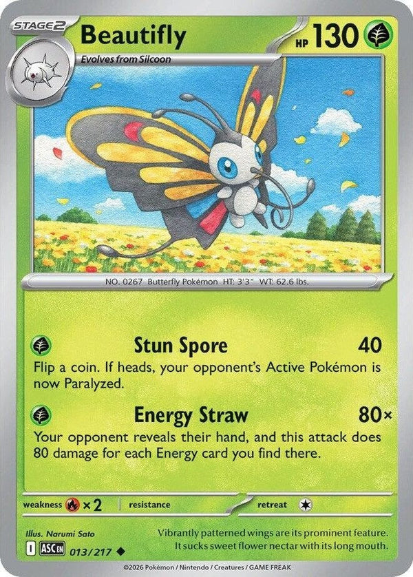 Beautifly - 013/217 Uncommon Pokémon card from Ascended Heroes, Near Mint Normal