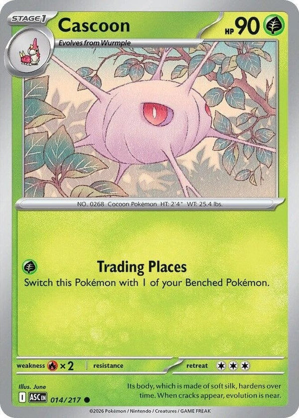 Cascoon - 014/217 Common Pokémon card from Ascended Heroes, Near Mint Reverse Holofoil