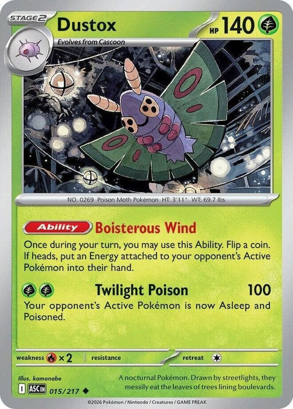 Dustox - 015/217 Uncommon Pokémon card from Ascended Heroes, Near Mint Normal