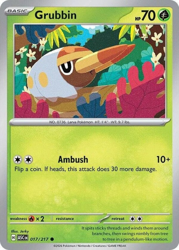 Grubbin - 017/217 Common Pokémon card from Ascended Heroes, Near Mint Normal