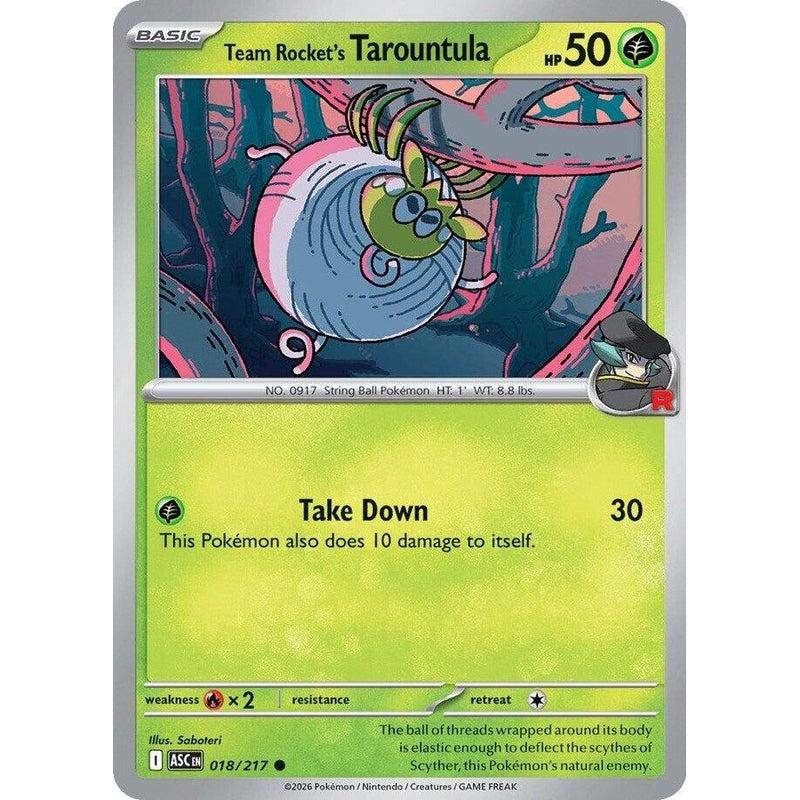 Team Rocket's Tarountula - 018/217 Common Pokémon card from Ascended Heroes, Near Mint Normal