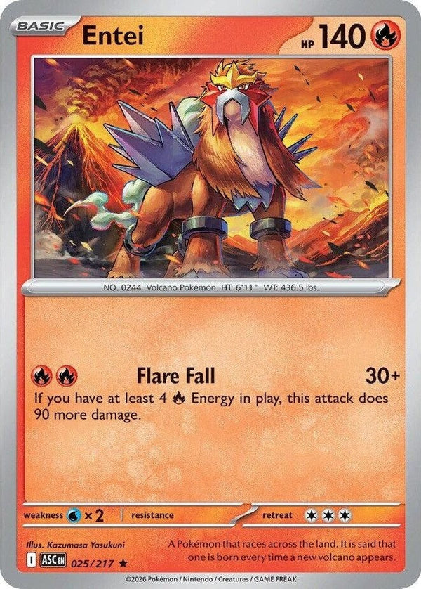 Entei - 025/217 Rare Pokémon card from Ascended Heroes, Near Mint Holofoil