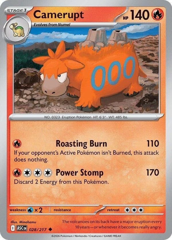 Camerupt - 028/217 Uncommon Pokémon card from Ascended Heroes, Near Mint Normal