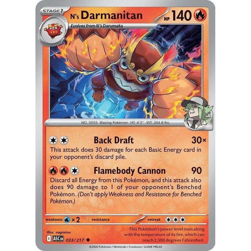 N's Darmanitan - 033/217 Uncommon Pokémon card from Ascended Heroes, Near Mint Normal