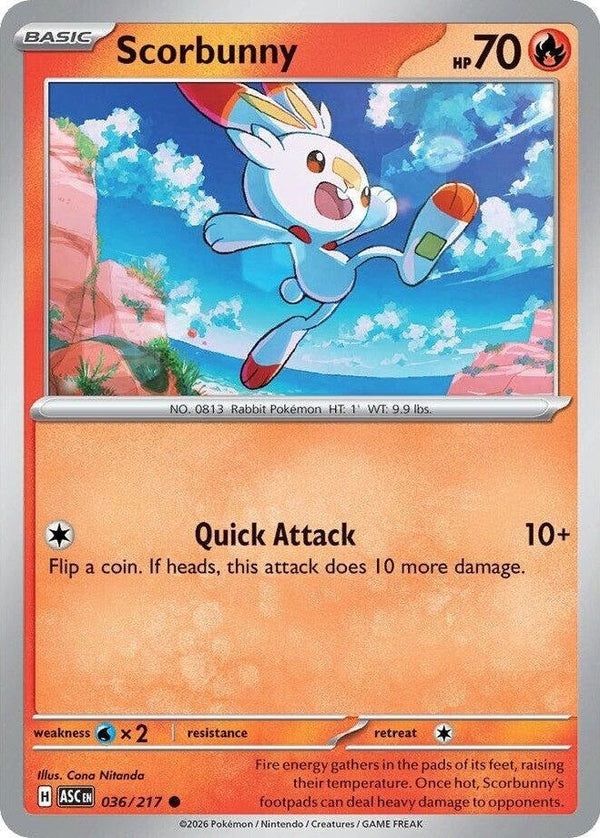 Scorbunny - 036/217 Common Pokémon card from Ascended Heroes, Near Mint Normal