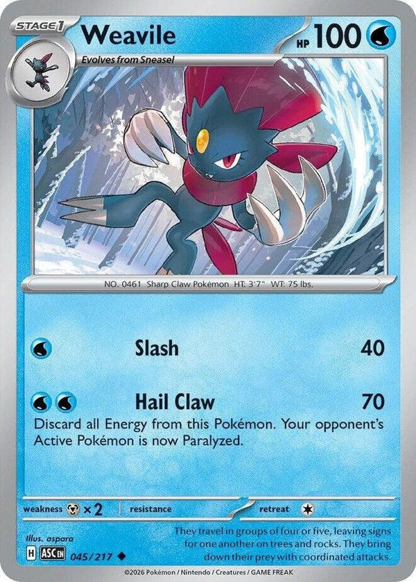 Weavile - 045/217 Uncommon Pokémon card from Ascended Heroes, Near Mint Normal