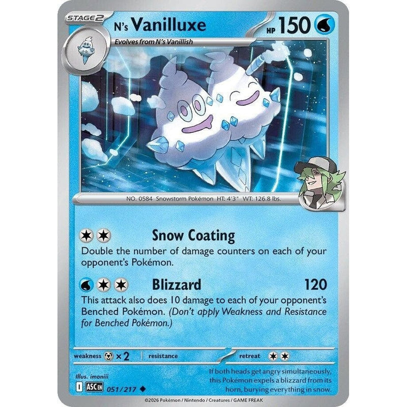 N's Vanilluxe - 051/217 Uncommon Pokémon card from Ascended Heroes, Near Mint Normal