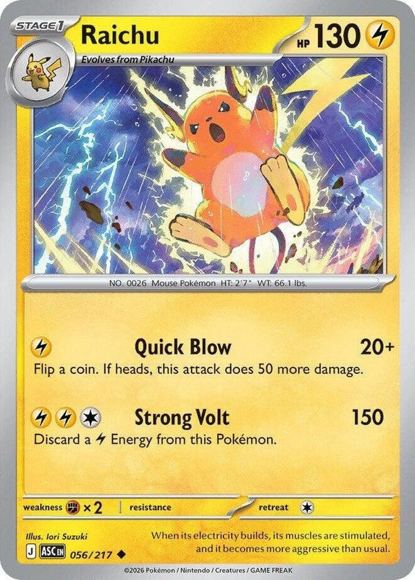 Raichu - 056/217 Uncommon Pokémon card from Ascended Heroes, Near Mint Normal