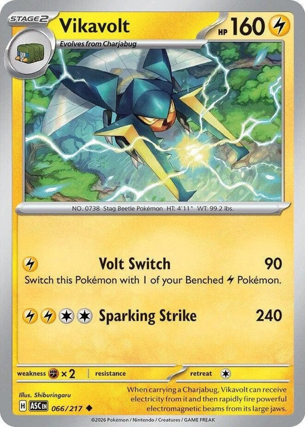 Vikavolt - 066/217 Uncommon Pokémon card from Ascended Heroes, Near Mint Normal