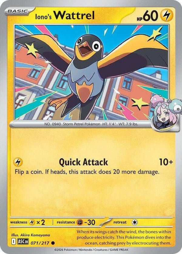 Iono's Wattrel - 071/217 Common Pokémon card from Ascended Heroes, Near Mint Normal
