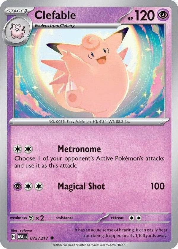 Clefable - 075/217 Uncommon Pokémon card from Ascended Heroes, Near Mint Normal