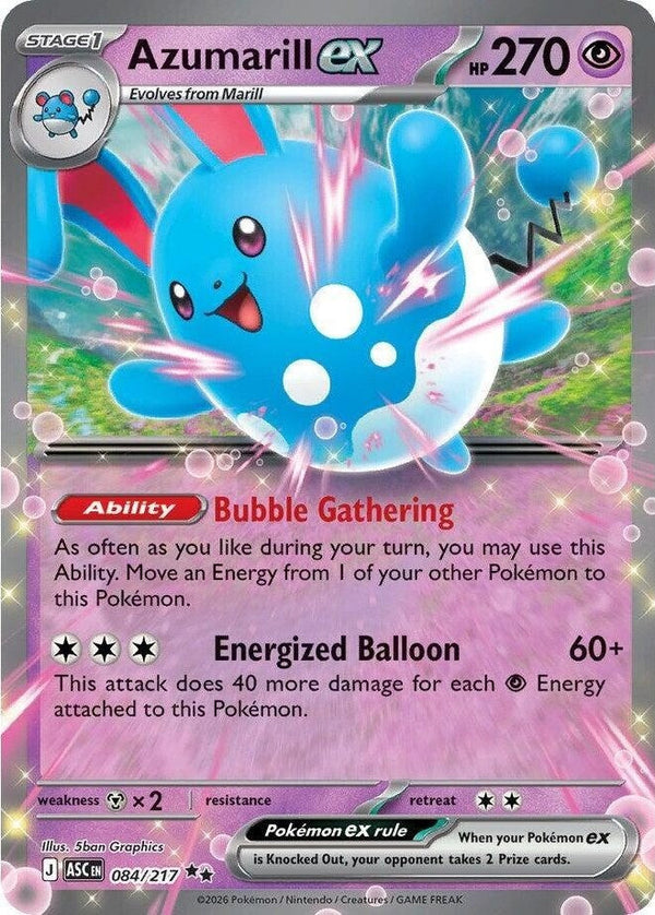 Azumarill ex - 084/217 Double Rare Pokémon card from Ascended Heroes, Near Mint Holofoil