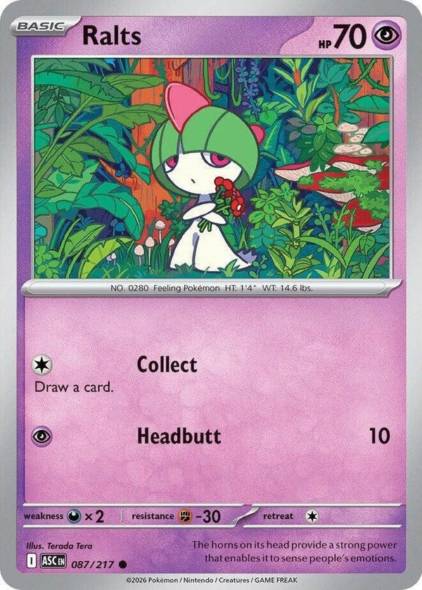 Ralts - 087/217 Common Pokémon card from Ascended Heroes, Near Mint Normal