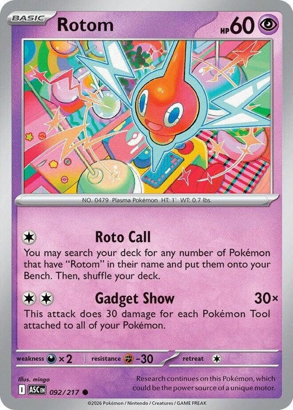 Rotom - 092/217 Common Pokémon card from Ascended Heroes, Near Mint Normal