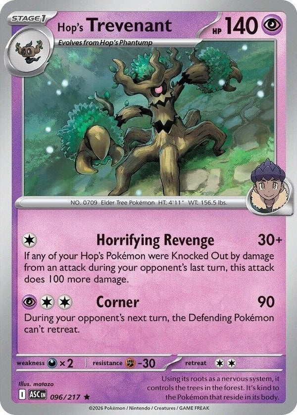 Hop's Trevenant - 096/217 Rare Pokémon card from Ascended Heroes, Near Mint Holofoil
