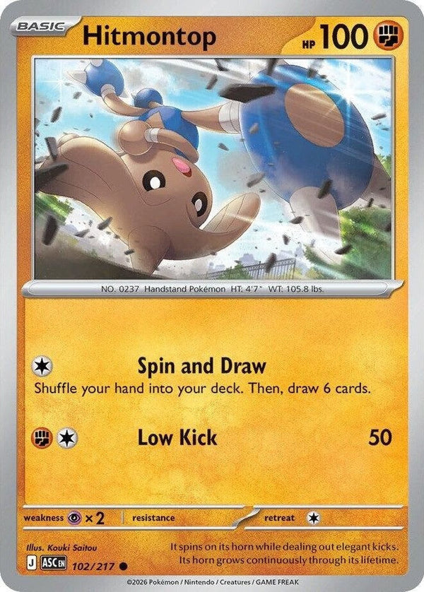 Hitmontop - 102/217 Common Pokémon card from Ascended Heroes, Near Mint Normal