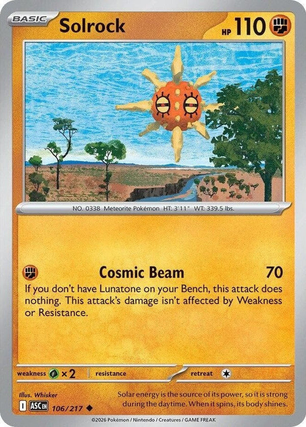 Solrock - 106/217 Uncommon Pokémon card from Ascended Heroes, Near Mint Normal