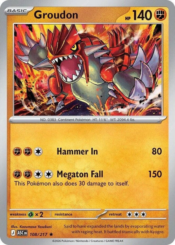 Groudon - 108/217 Rare Pokémon card from Ascended Heroes, Near Mint Holofoil