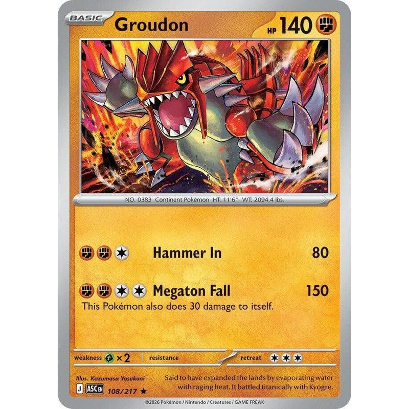 Groudon - 108/217 Rare Pokémon card from Ascended Heroes, Near Mint Holofoil