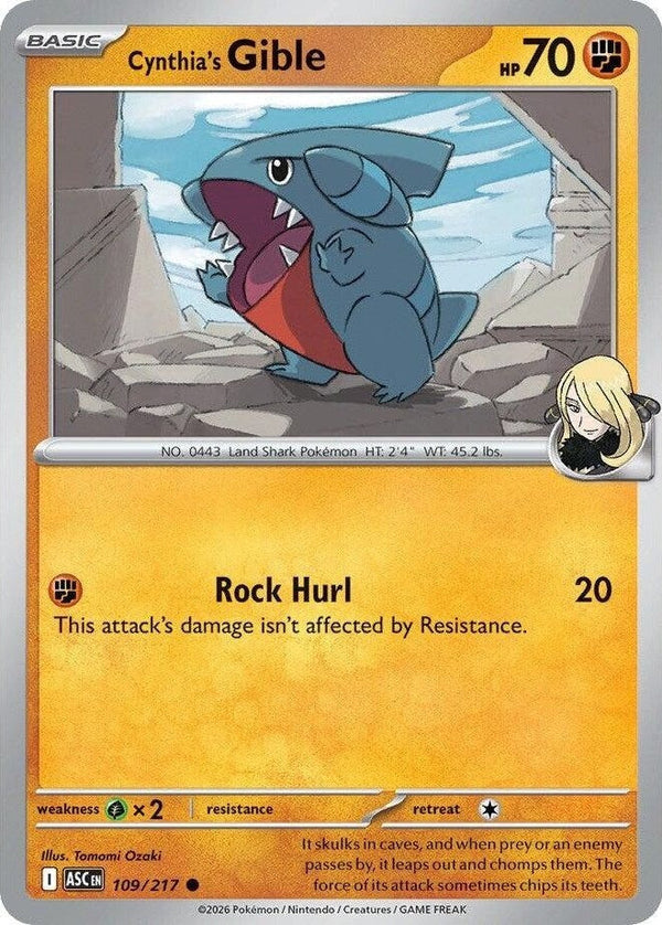 Cynthia's Gible - 109/217 Common Pokémon card from Ascended Heroes, Near Mint Normal