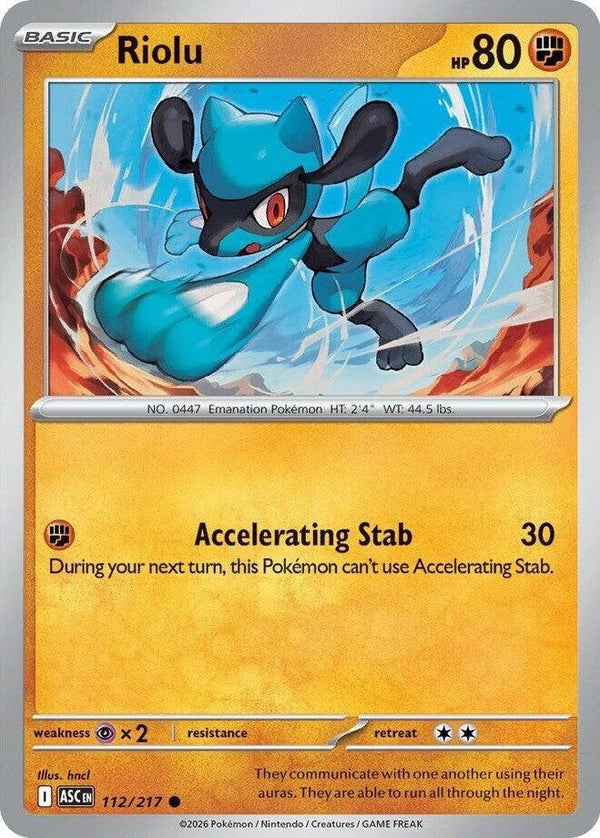 Riolu - 112/217 Common Pokémon card from Ascended Heroes, Near Mint Normal