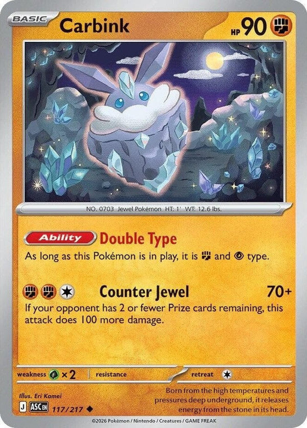 Carbink - 117/217 Uncommon Pokémon card from Ascended Heroes, Near Mint Normal