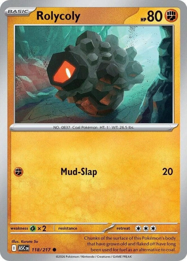 Rolycoly - 118/217 Common Pokémon card from Ascended Heroes, Near Mint Normal