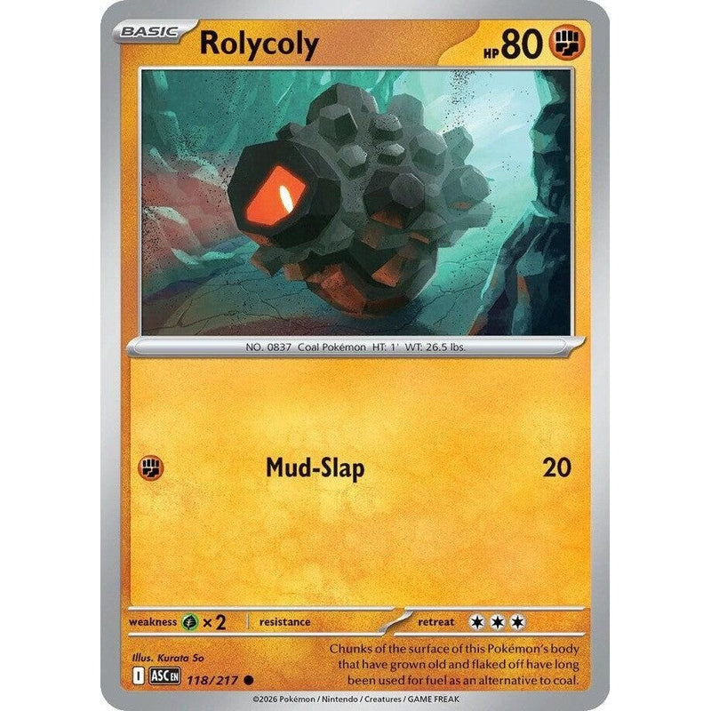 Rolycoly - 118/217 Common Pokémon card from Ascended Heroes, Near Mint Normal