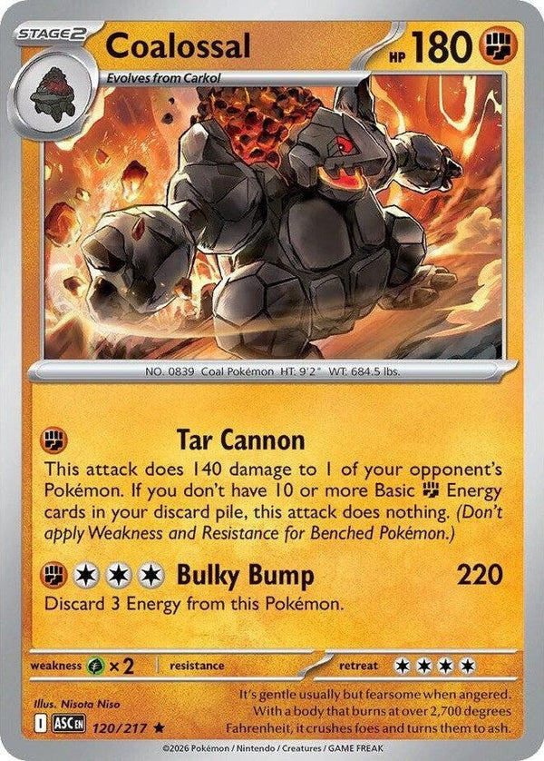 Coalossal - 120/217 Rare Pokémon card from Ascended Heroes, Near Mint Holofoil
