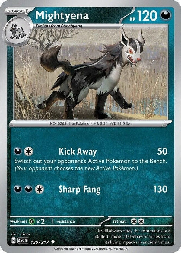 Mightyena - 129/217 Uncommon Pokémon card from Ascended Heroes, Near Mint Normal