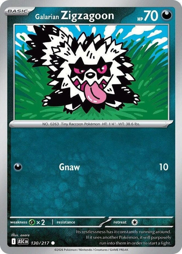 Galarian Zigzagoon - 130/217 Common Pokémon card from Ascended Heroes, Near Mint Normal