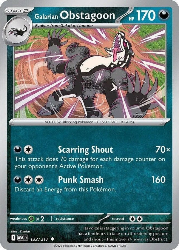 Galarian Obstagoon - 132/217 Uncommon Pokémon card from Ascended Heroes, Near Mint Normal