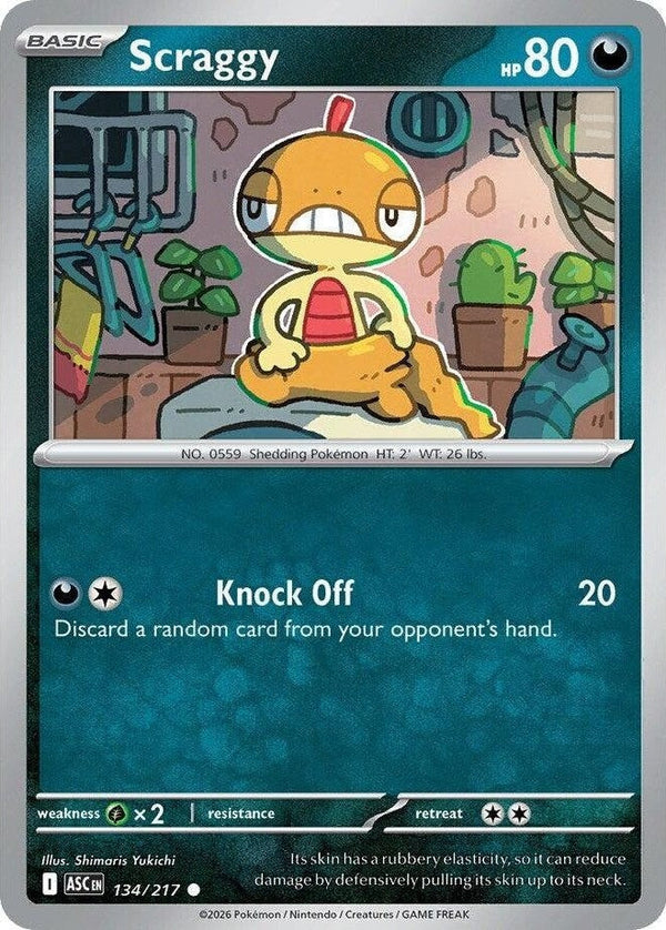 Scraggy - 134/217 Common Pokémon card from Ascended Heroes, Near Mint Normal