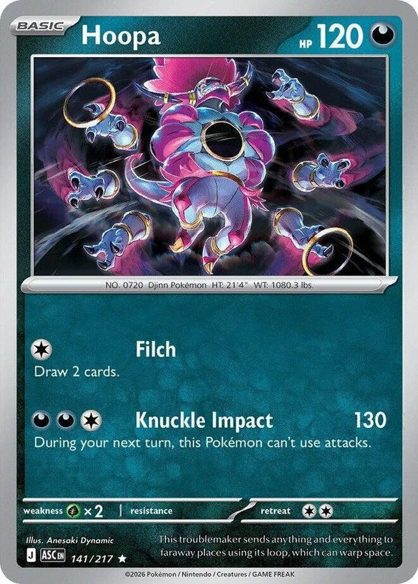 Hoopa - 141/217 Rare Pokémon card from Ascended Heroes, Near Mint Holofoil
