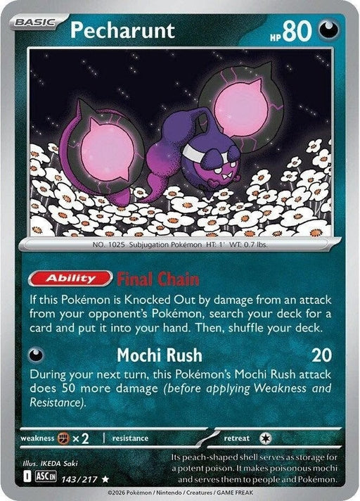 Pecharunt - 143/217 Rare Pokémon card from Ascended Heroes, Near Mint Holofoil