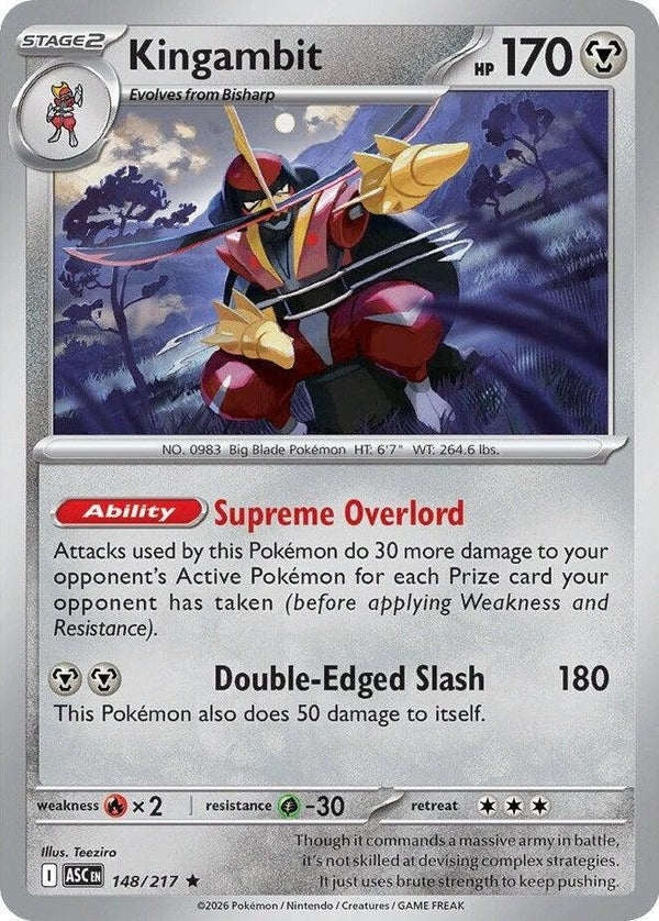 Kingambit - 148/217 Rare Pokémon card from Ascended Heroes, Near Mint Holofoil
