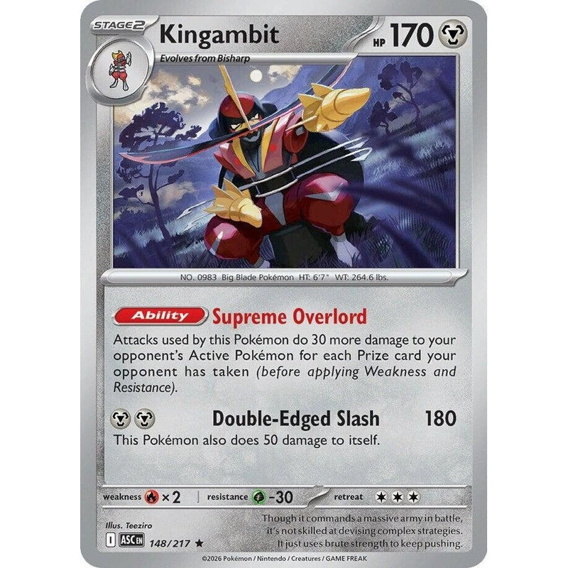 Kingambit - 148/217 Rare Pokémon card from Ascended Heroes, Near Mint Holofoil