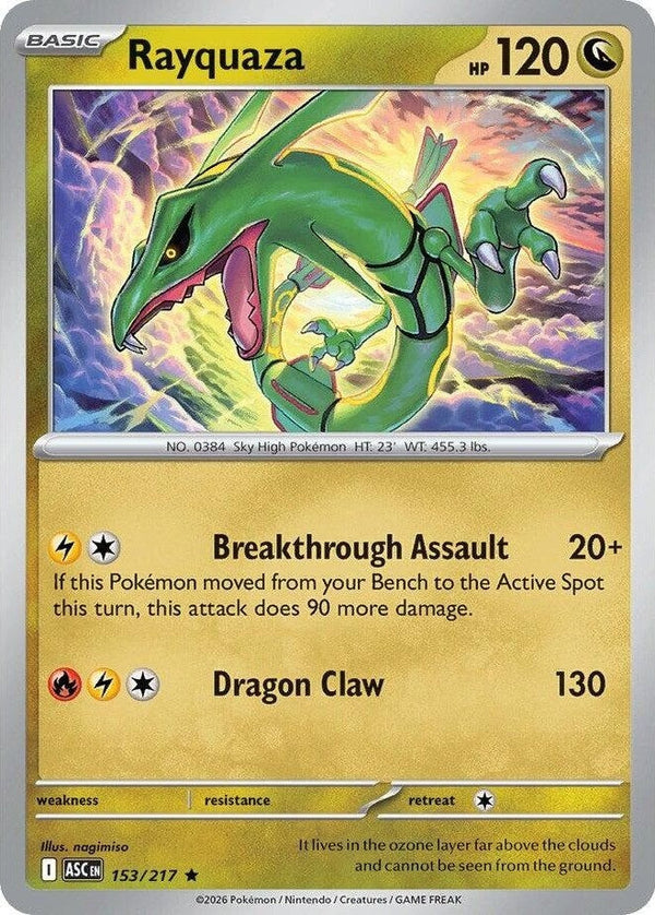 Rayquaza - 153/217 Rare Pokémon card from Ascended Heroes, Near Mint Reverse Holofoil