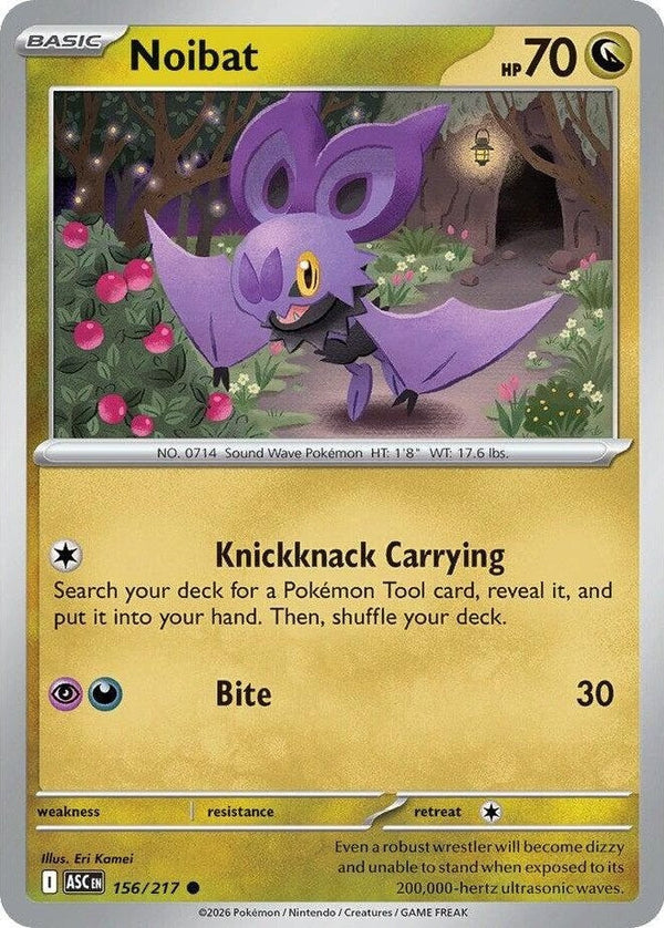 Noibat - 156/217 Common Pokémon card from Ascended Heroes, Near Mint Normal